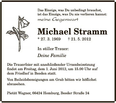 Todesanzeige Strambo, SZ-Online 19.05.2012